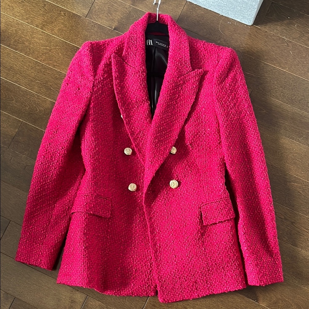 ZARA Women's Pink Double-Breasted Blazer
